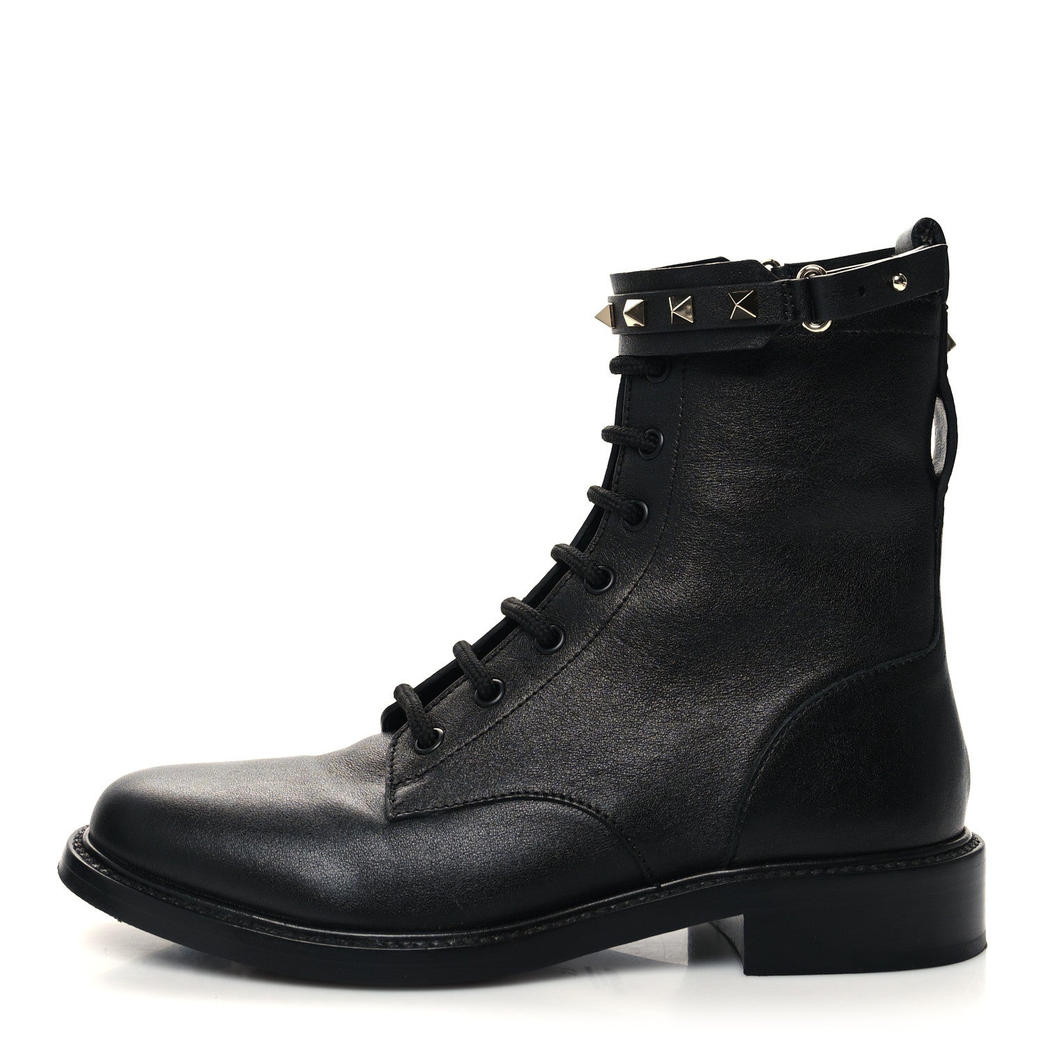 Valentino Garavani Calfskin Rockstud Combat Ankle Boots 37 Black 1 of 9