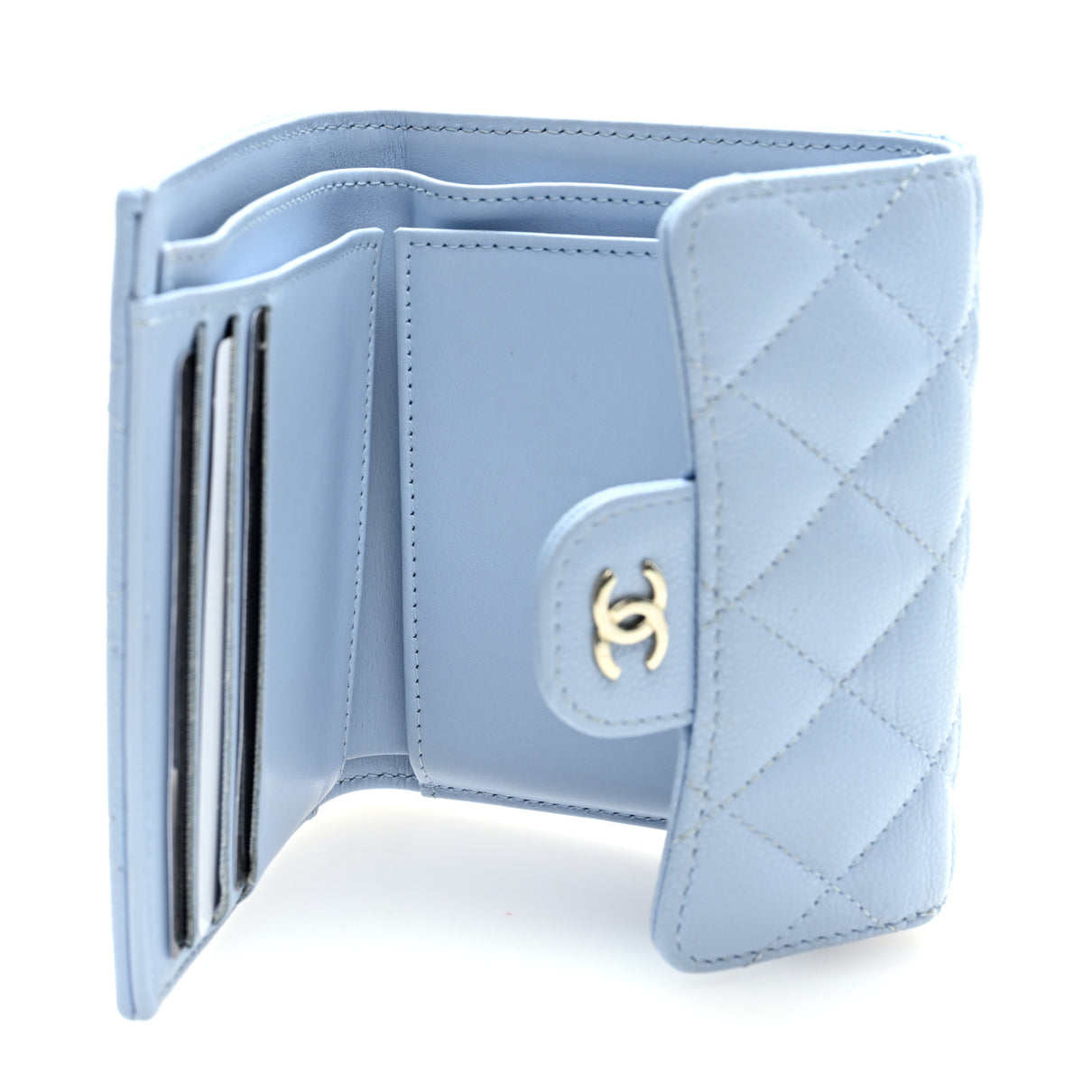 Caviar Quilted Compact Flap Wallet Light Blue