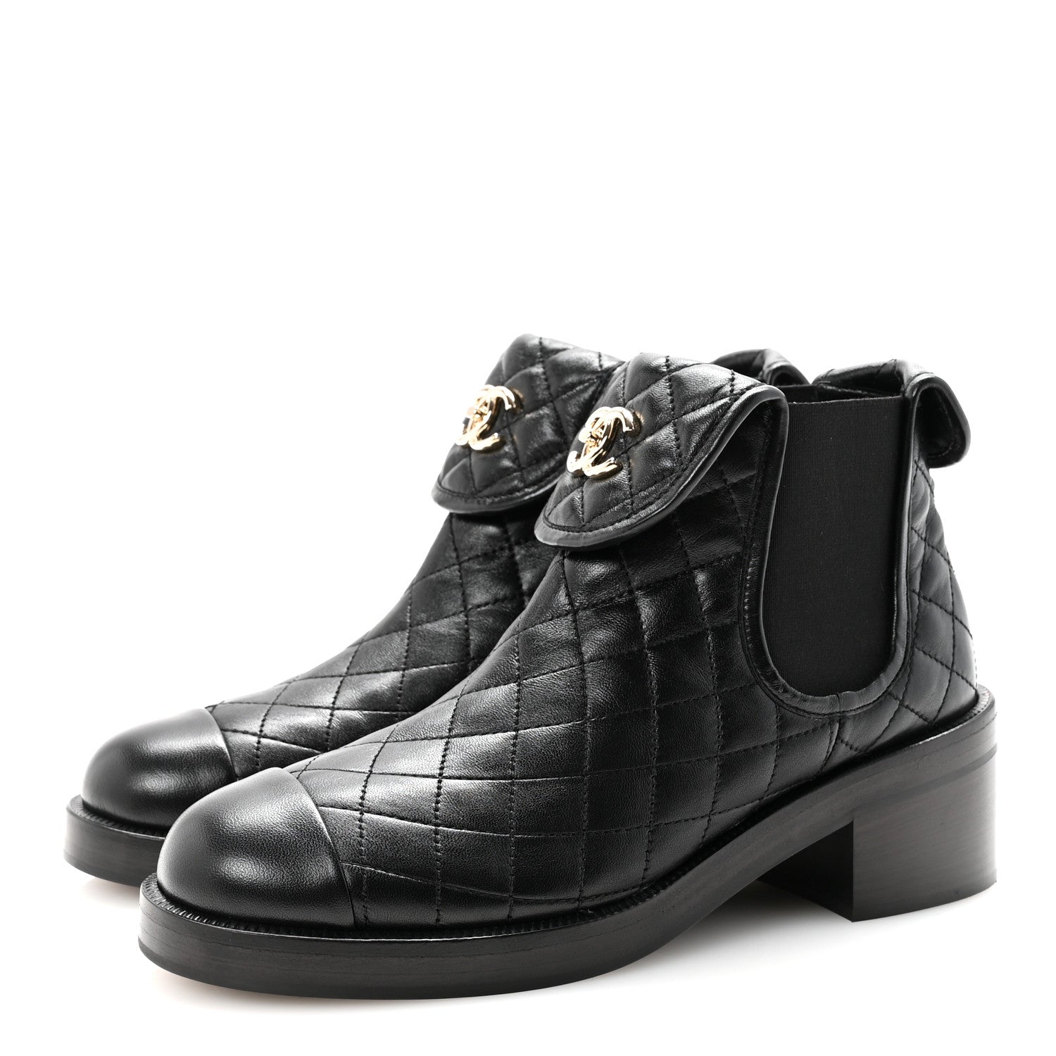 Chanel Lambskin Quilted Cap Toe CC Turnlock Booties 38.5 Black 4 of 9