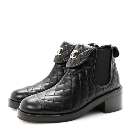 Chanel Lambskin Quilted Cap Toe CC Turnlock Booties 38.5 Black 4 of 9