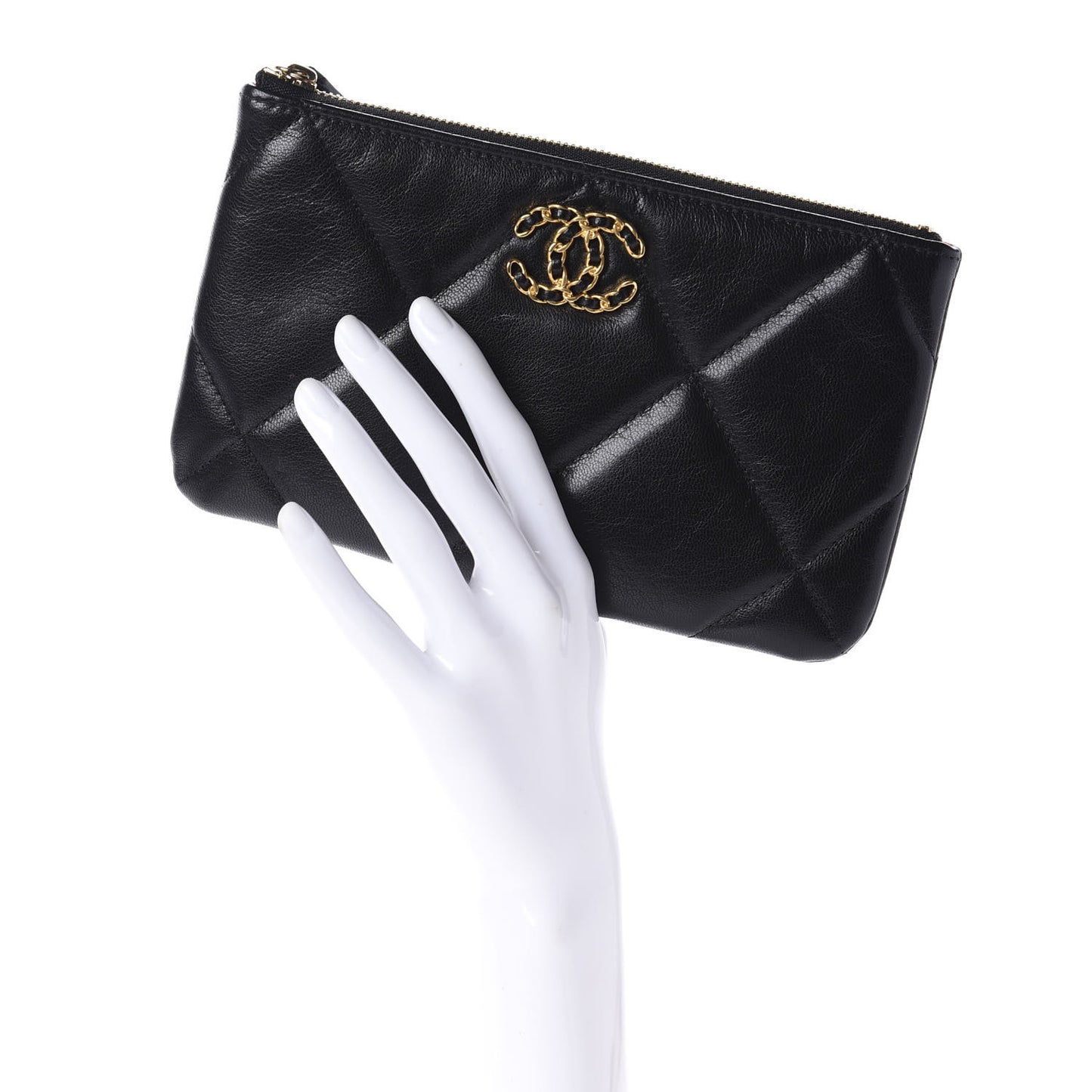 Goatskin Quilted 19 Cosmetic Case Black