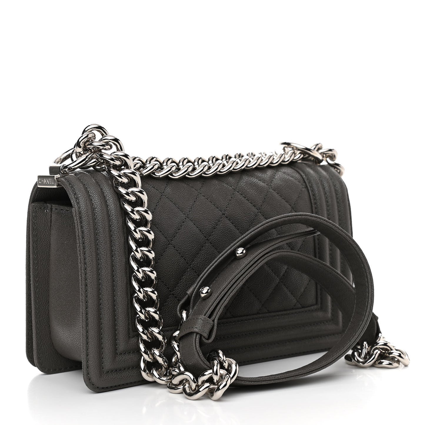 Caviar Quilted Small Boy Flap Dark Grey