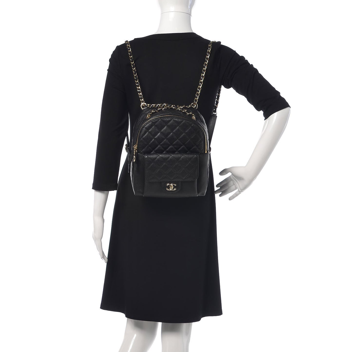 Caviar Quilted Medium Zip Around Backpack Black