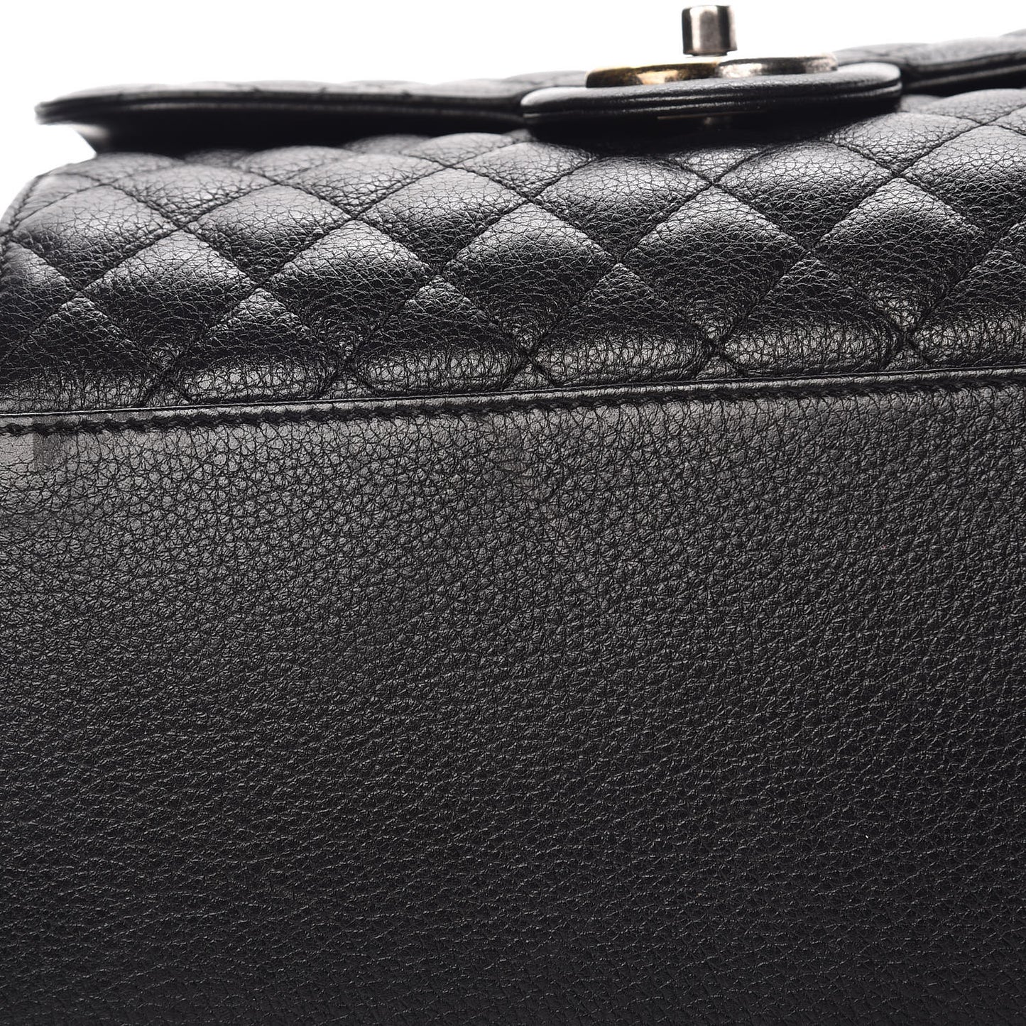 Metallic Grained Calfskin Quilted Large Casual Pocket Tote Black