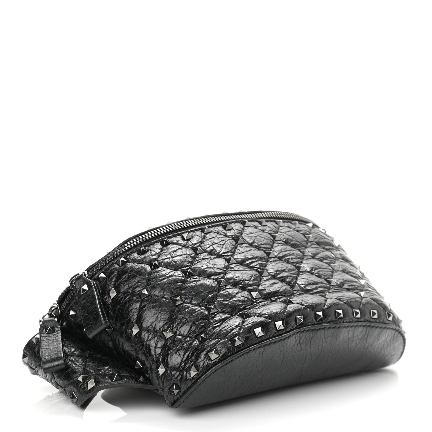 Craquele Nappa Rockstud Spike Belt Bag 80 Black