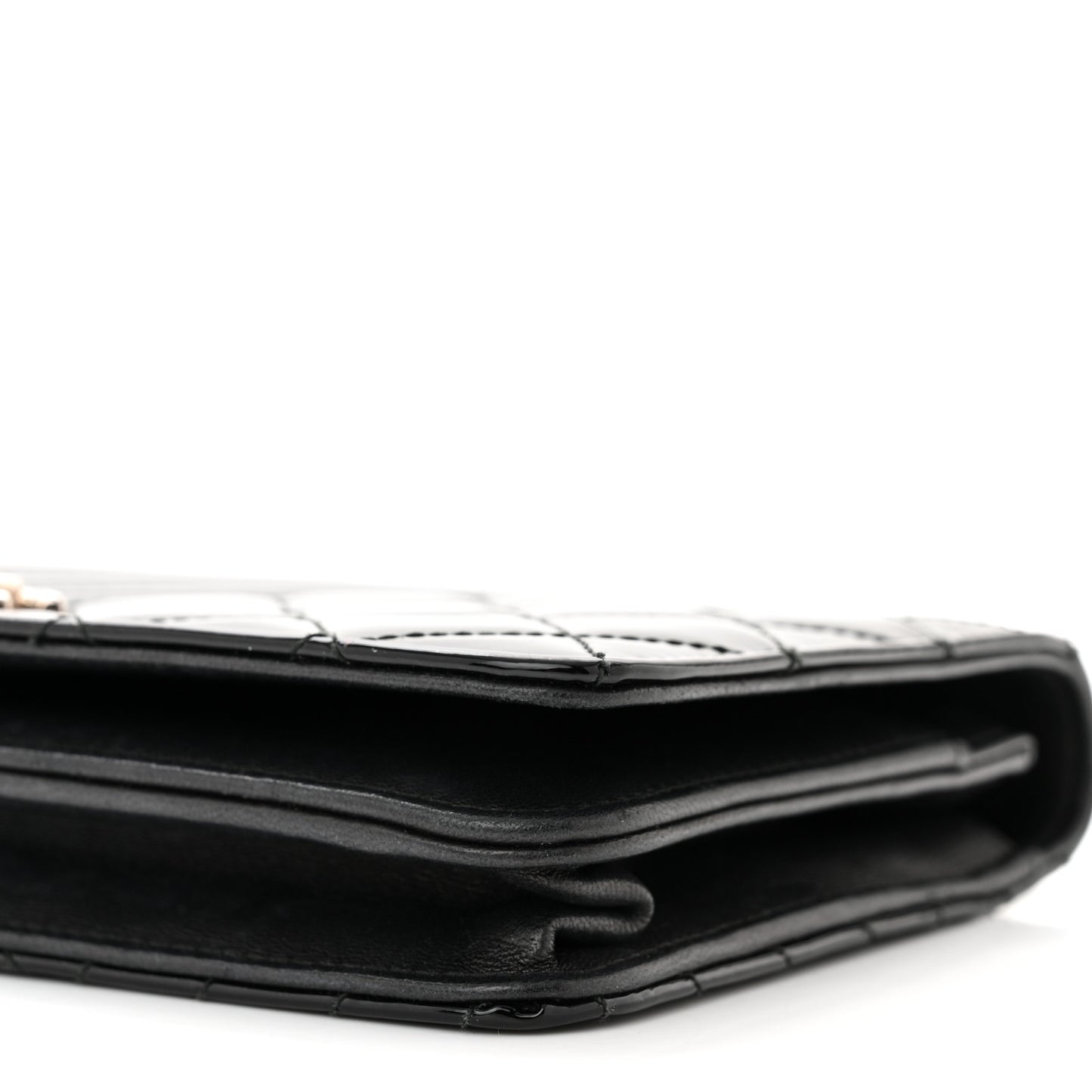 Patent Quilted Coco Boy Wallet On Chain WOC Black