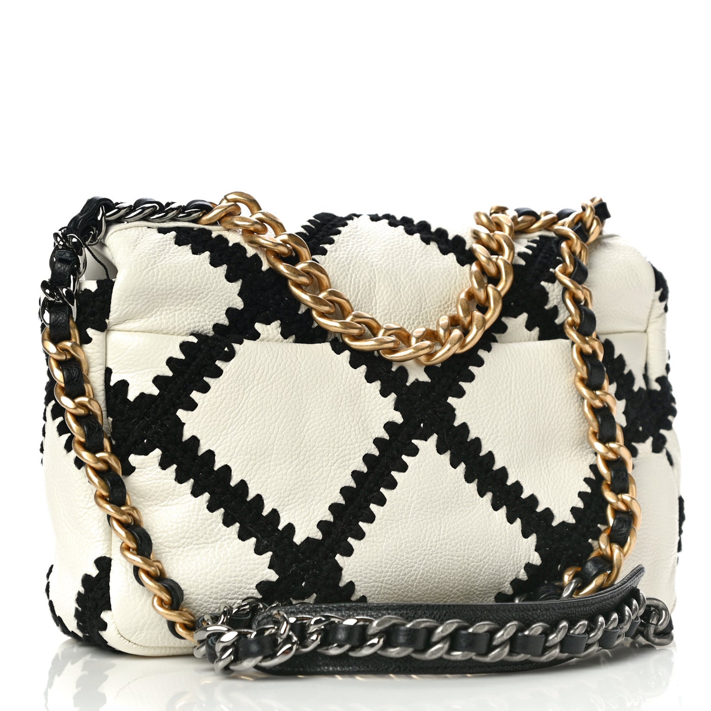 Calfskin Crochet Medium Chanel 19 Flap White Black