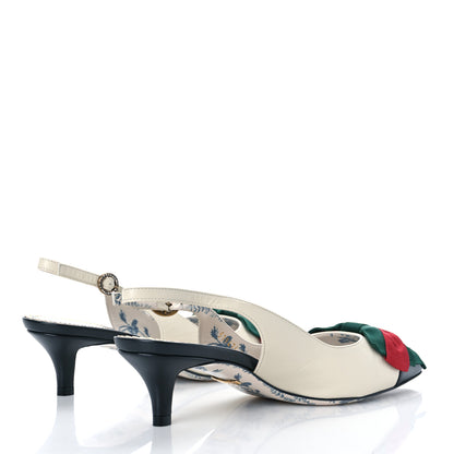 Gucci Malaga Kid Web Bow Jane Low Heel Slingback Pumps 35.5 Off White 3 of 9