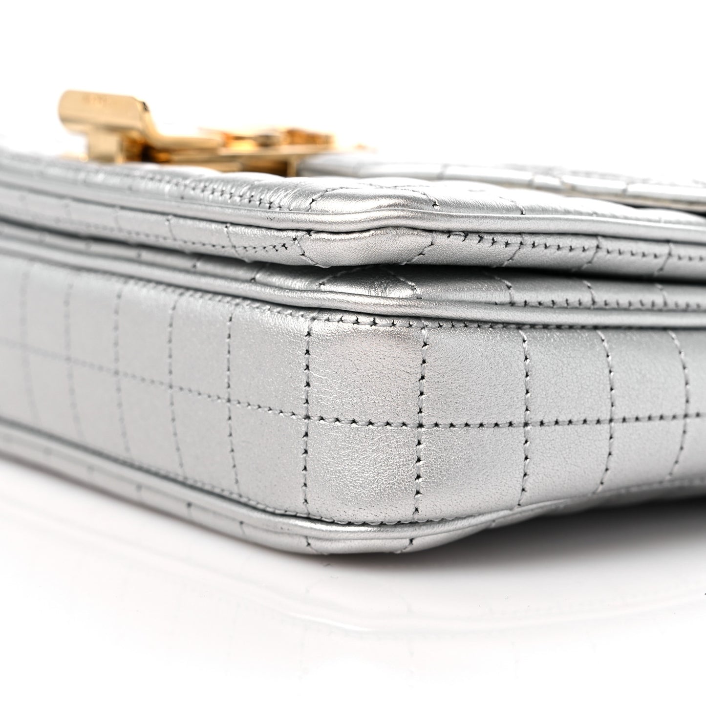 Laminated Calfskin Quilted Medium C Bag Silver