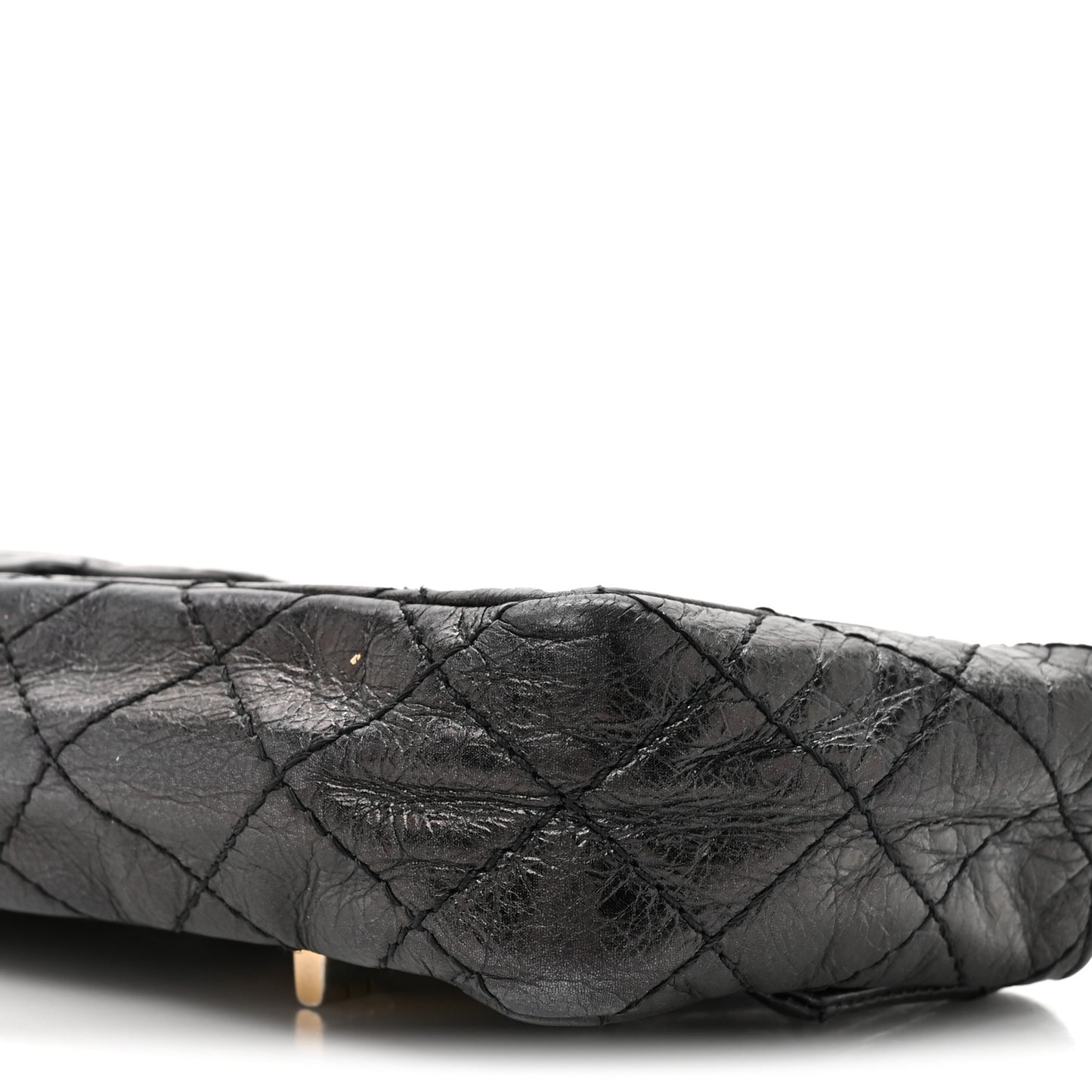 Glazed Calfskin Quilted Reissue Double Flap Clutch Black