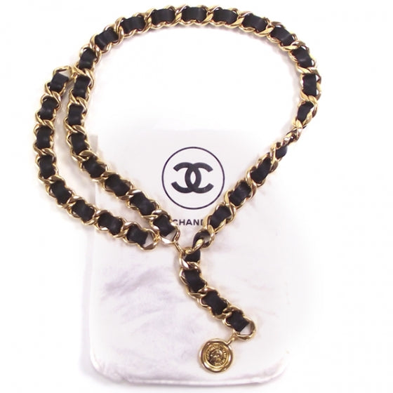 Chanel Leather Gold Chain Link Medallion Belt 3 of 5
