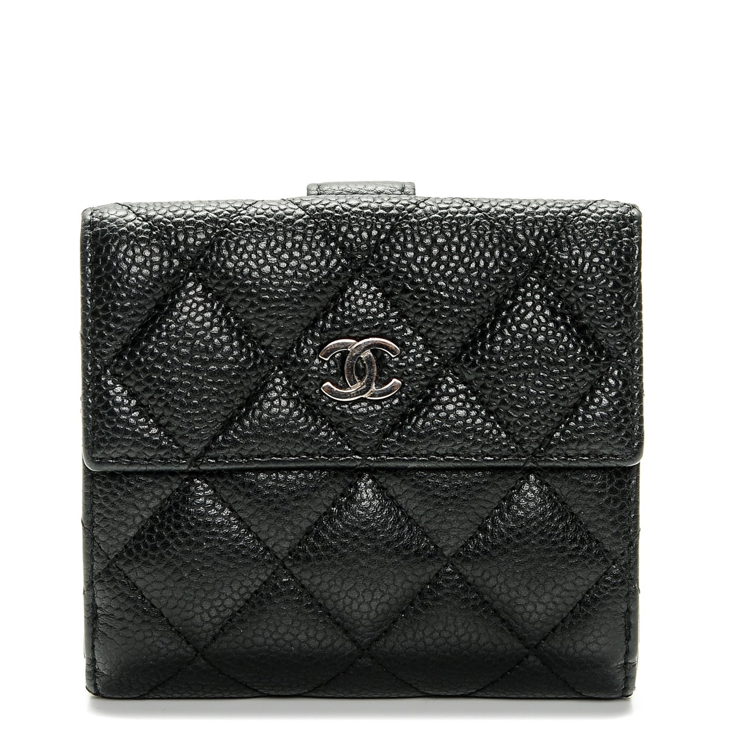 Caviar Quilted Compact French Flap Wallet Black