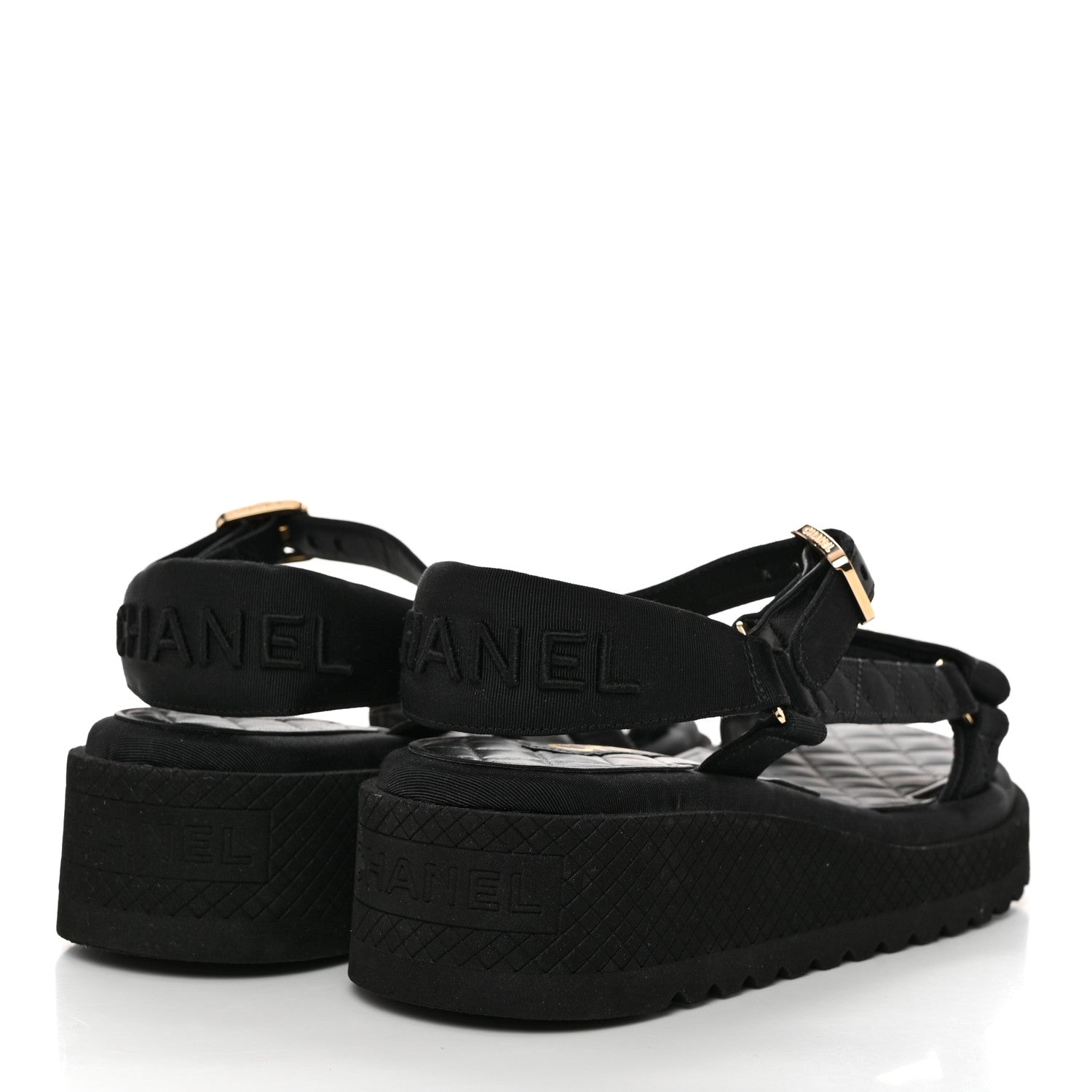 Chanel Grosgrain Logo Platform Sandals 36 Black 4 of 9