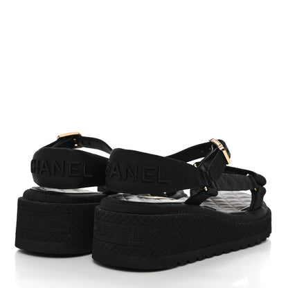 Chanel Grosgrain Logo Platform Sandals 36 Black 4 of 9