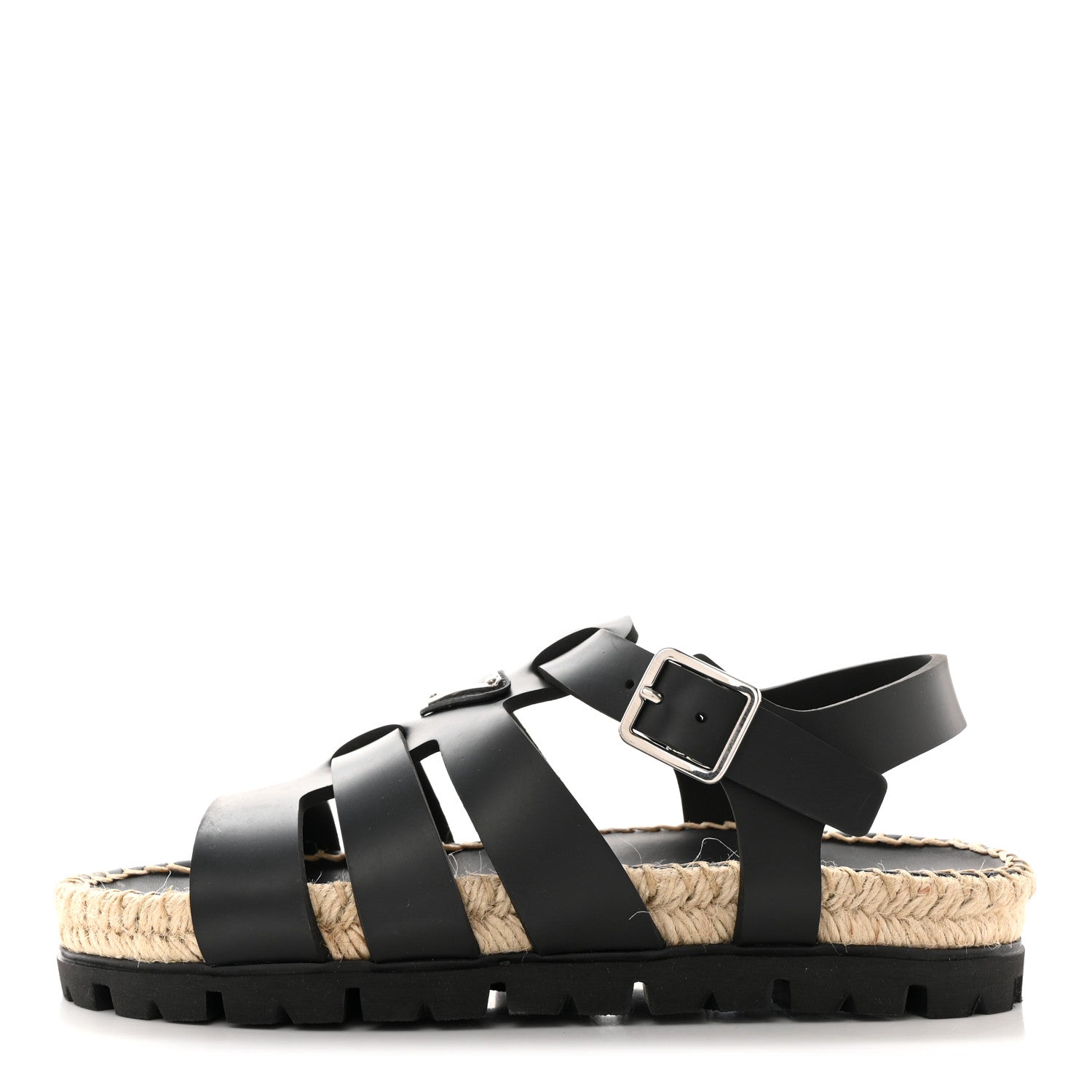 Prada Vitello Soft Rope Metal Triangle Cage Sandals 38 Black 1 of 10