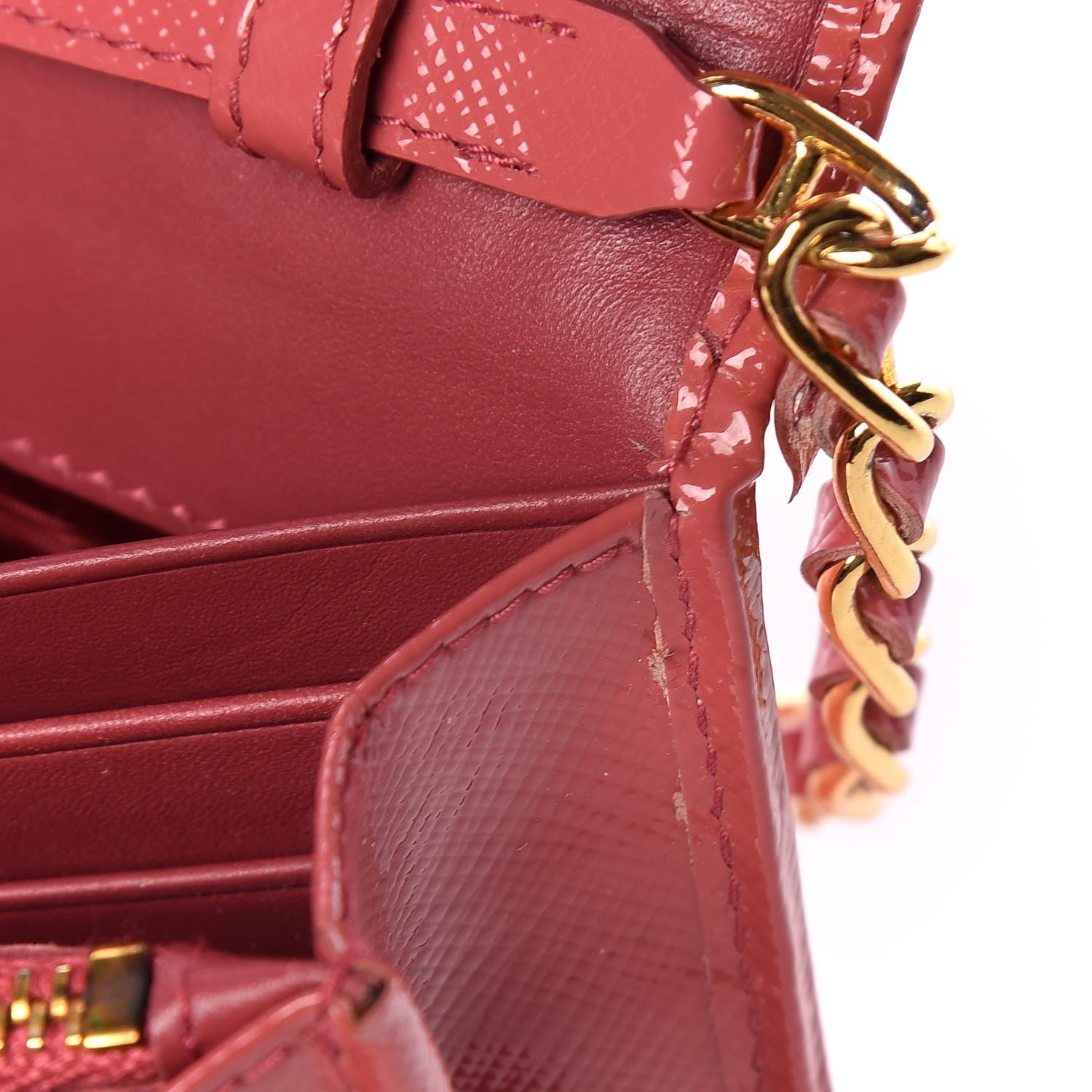 Prada Saffiano Vernice Metal Oro Chain Wallet 16 of 27