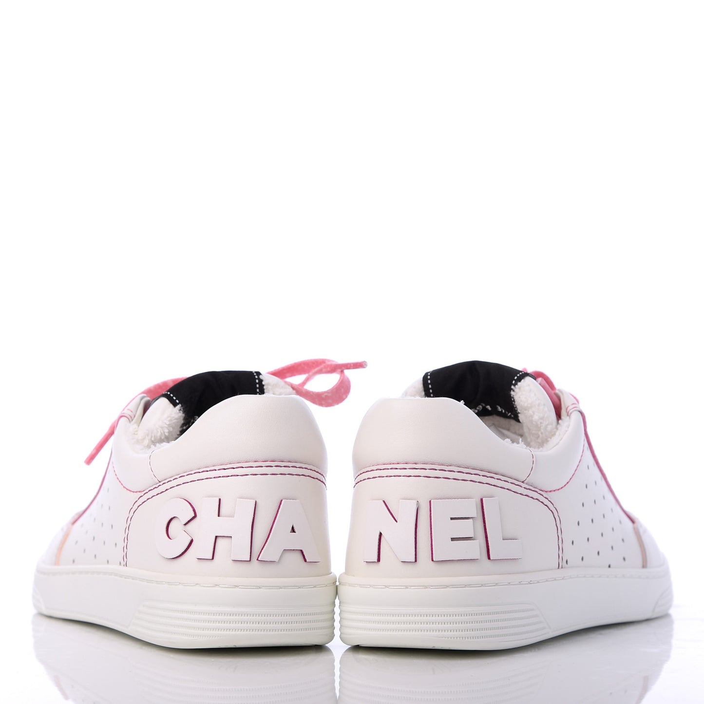 Calfskin Womens Logo Sneakers 37.5 White Pink