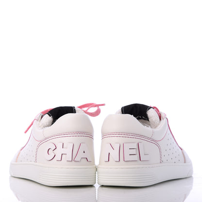 Chanel Calfskin Womens Logo Sneakers 37.5 White Pink 5 of 10