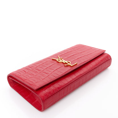 Saint Laurent Calfskin Crocodile Embossed Classic Monogram Cassandre Clutch Red 4 of 9