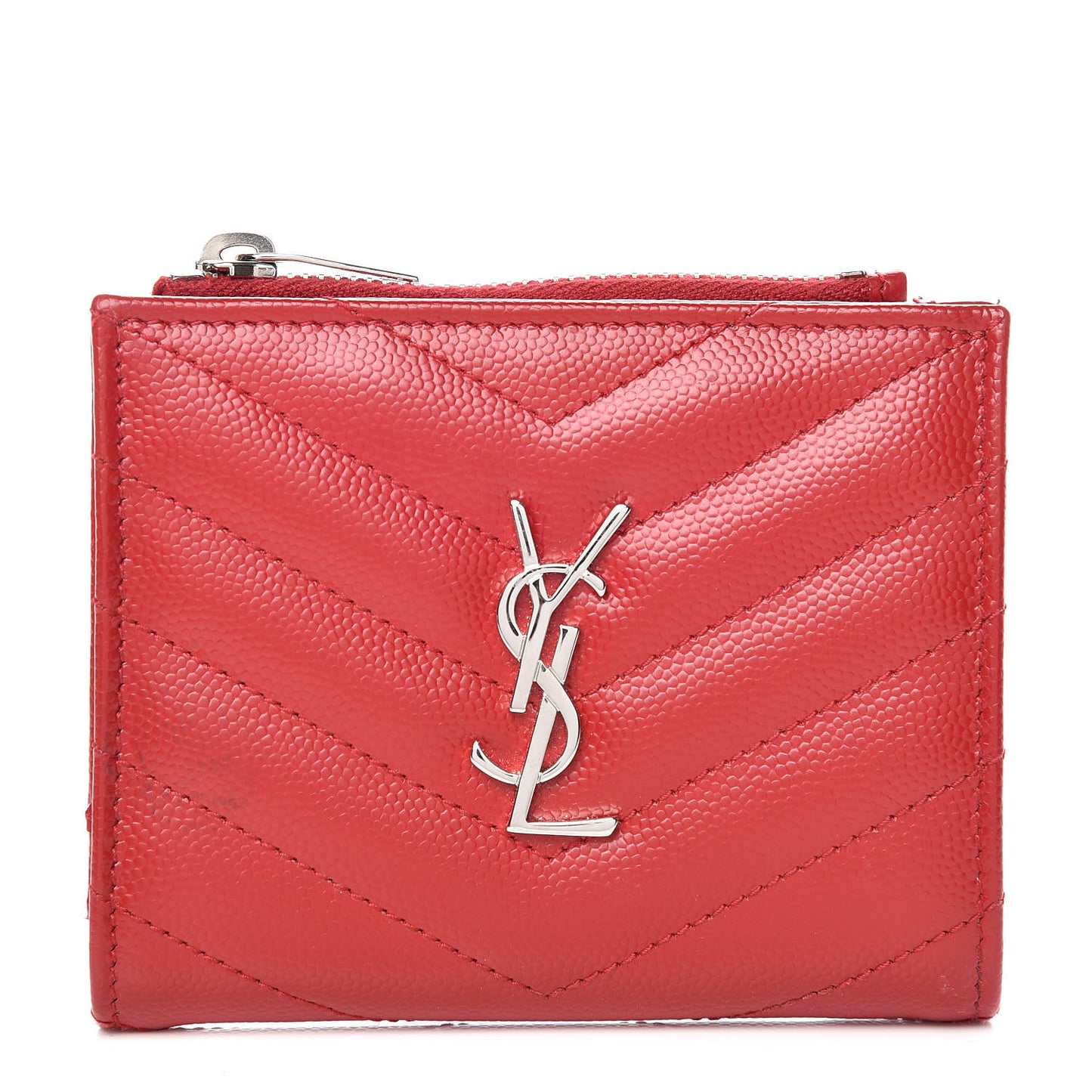 Grain De Poudre Matelasse Chevron Monogram Zipped Card Case Rouge
