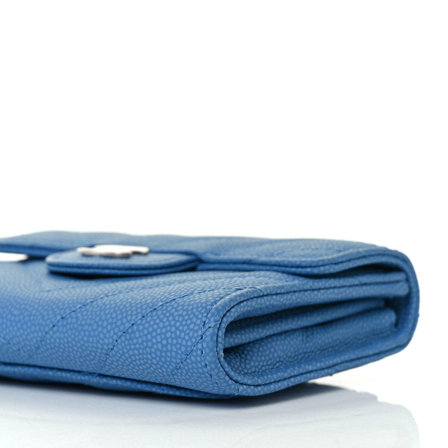 Caviar Flat Chevron Quilted Flap Card Holder Wallet Blue
