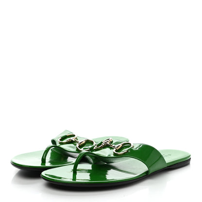 Gucci Patent Horsebit Thong Sandals 36.5 Green 3 of 11