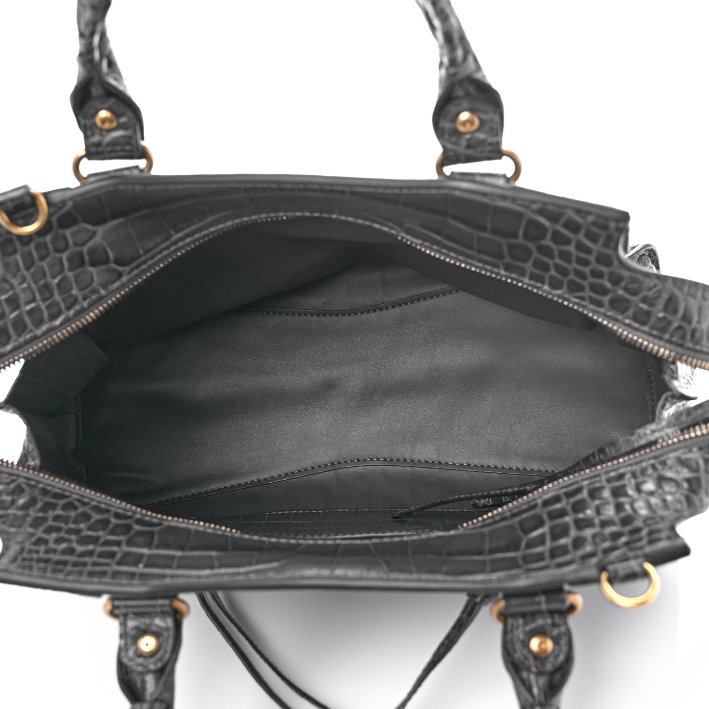 Extra Supple Calfskin Crocodile Embossed Neo Classic Gold Hardware S City Dark Grey