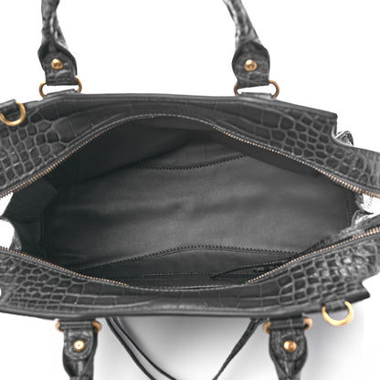 Balenciaga Extra Supple Calfskin Crocodile Embossed Neo Classic Gold Hardware S City Dark Grey 4 of 8