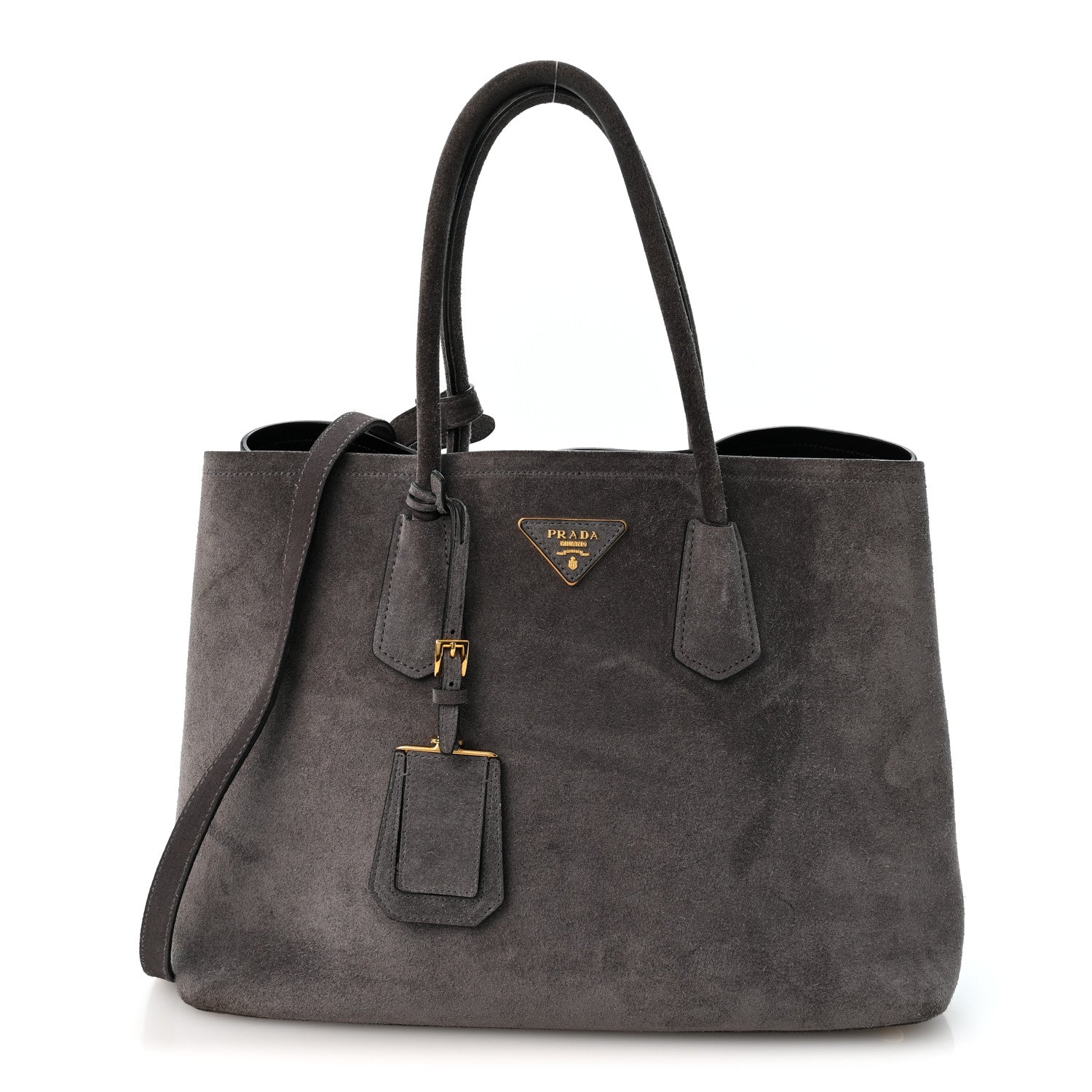 Prada Scamosciato Suede Medium Double Bag Tote Grigio 1 of 14