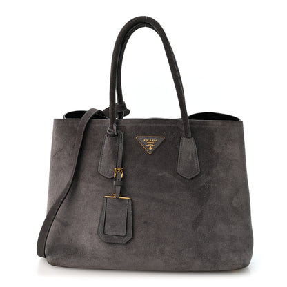 Prada Scamosciato Suede Medium Double Bag Tote Grigio 1 of 14