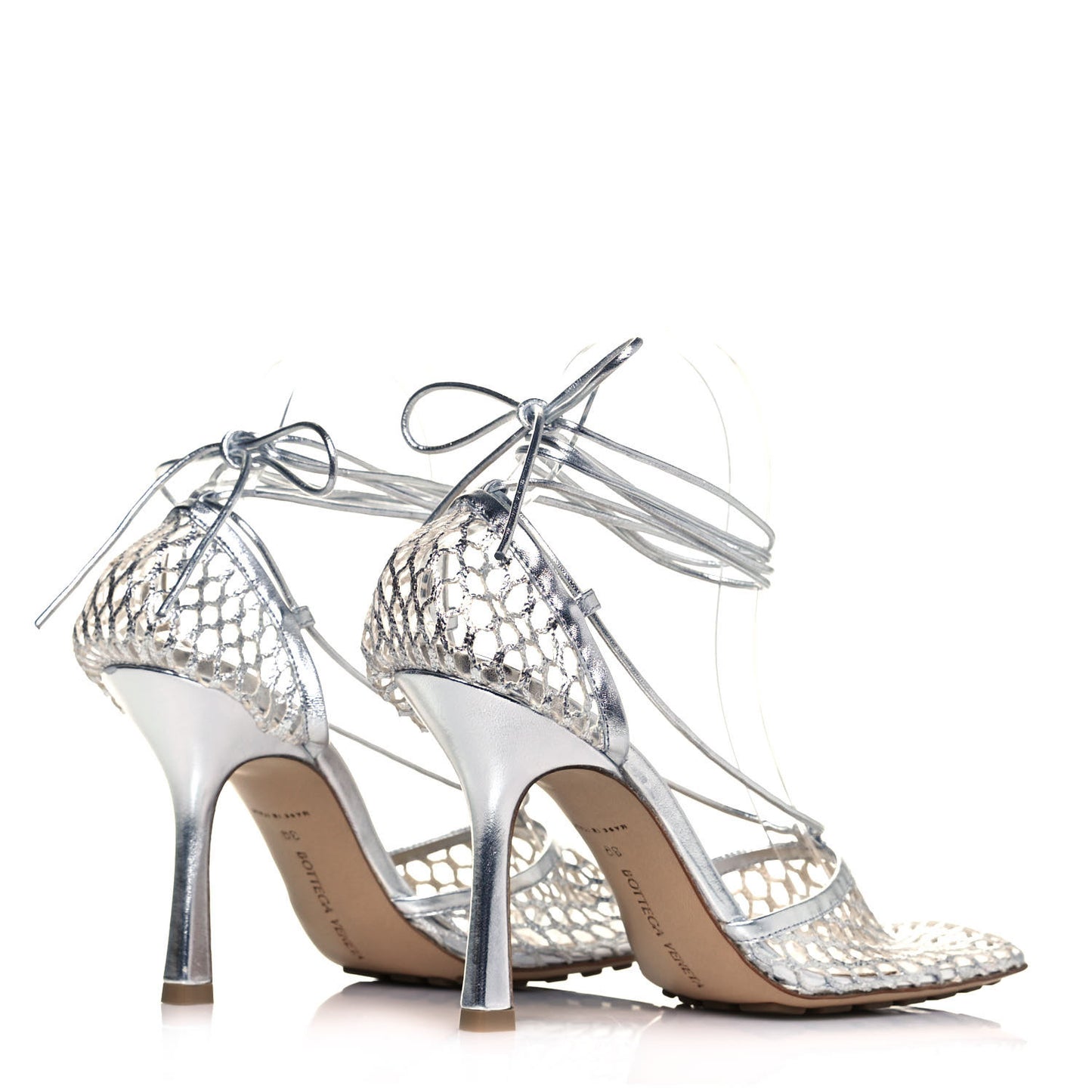 Mesh Metallic Nappa Stretch Ankle Tie Sandals 39 Silver