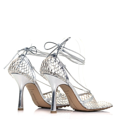 Bottega Veneta Mesh Metallic Nappa Stretch Ankle Tie Sandals 39 Silver 4 of 8