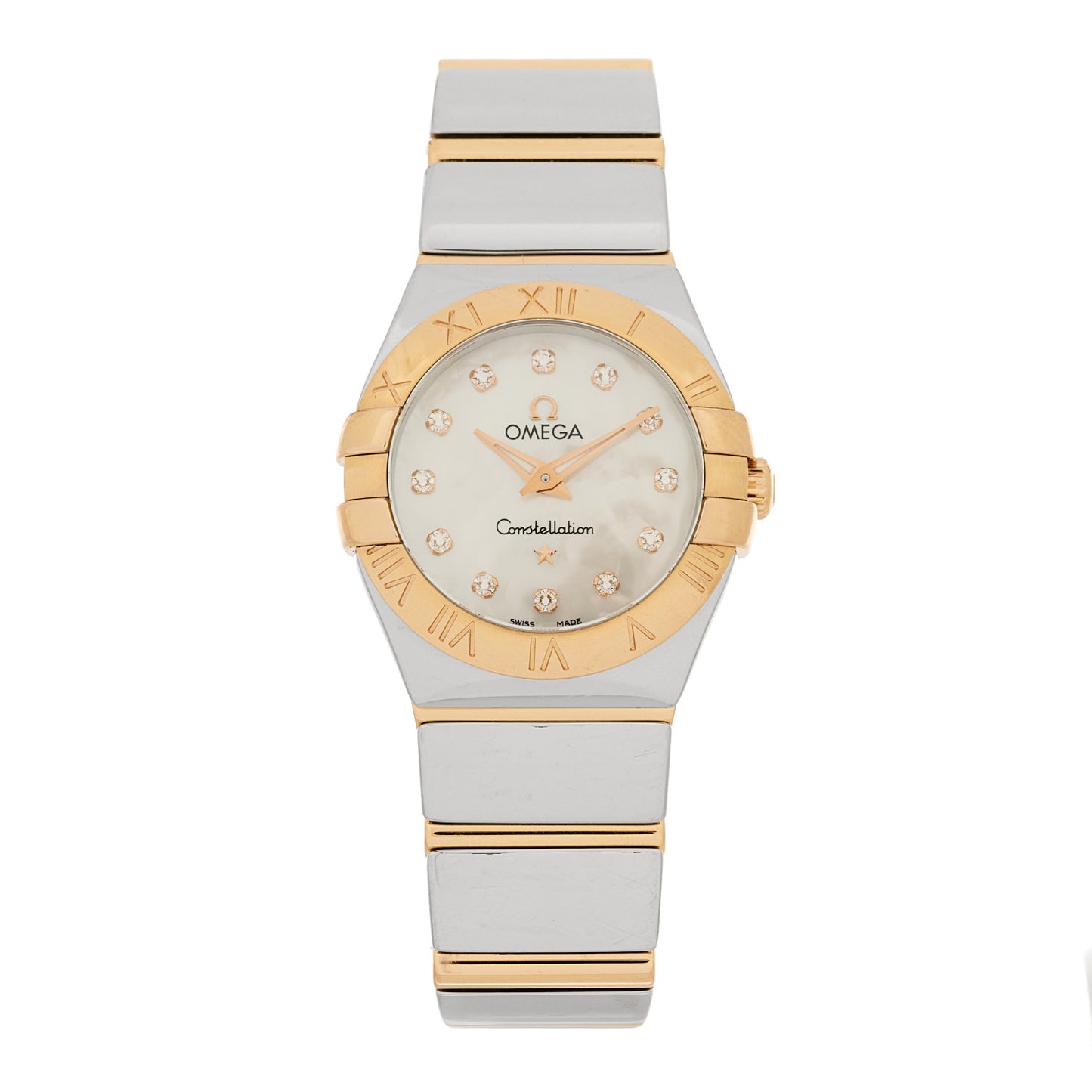 Stainless Steel 18K Yellow Gold Diamond Mother of Pearl 24mm Constellation Quartz Watch 123.20.24.60.55.003