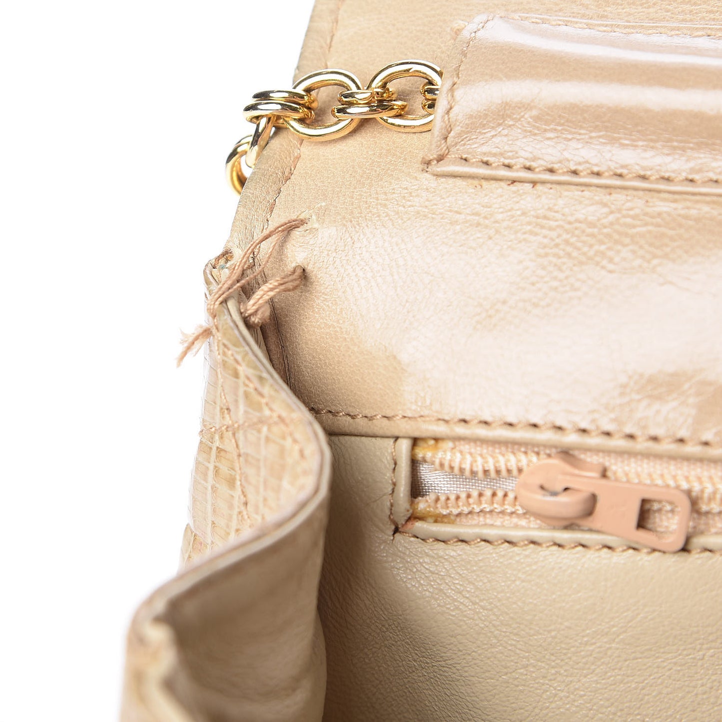 Lizard Small Square Flap Beige