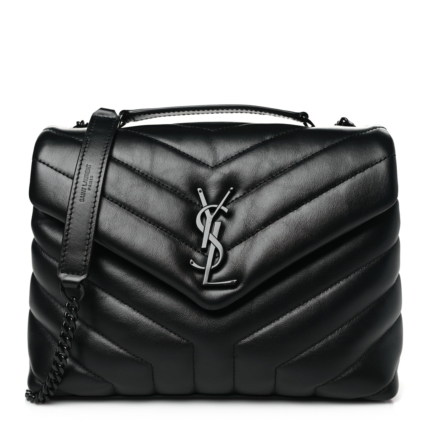 Calfskin Y Quilted Monogram Monochrome Small Loulou Chain Satchel Black