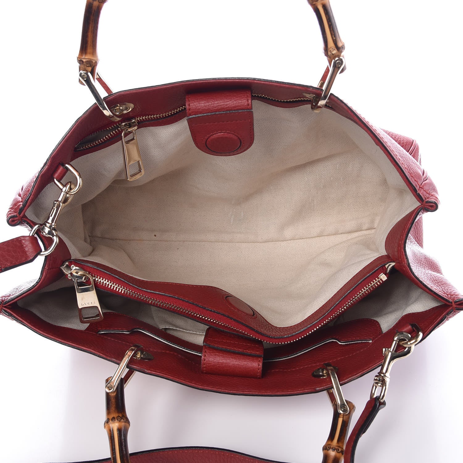 Gucci Pebbled Calfskin Medium Bamboo Shopper Tote Red 8 of 11
