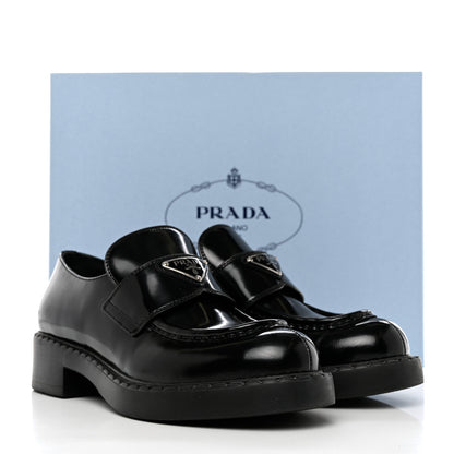 Prada Spazzolato Metal Triangle Logo 50mm Loafers 37.5 Black 9 of 9