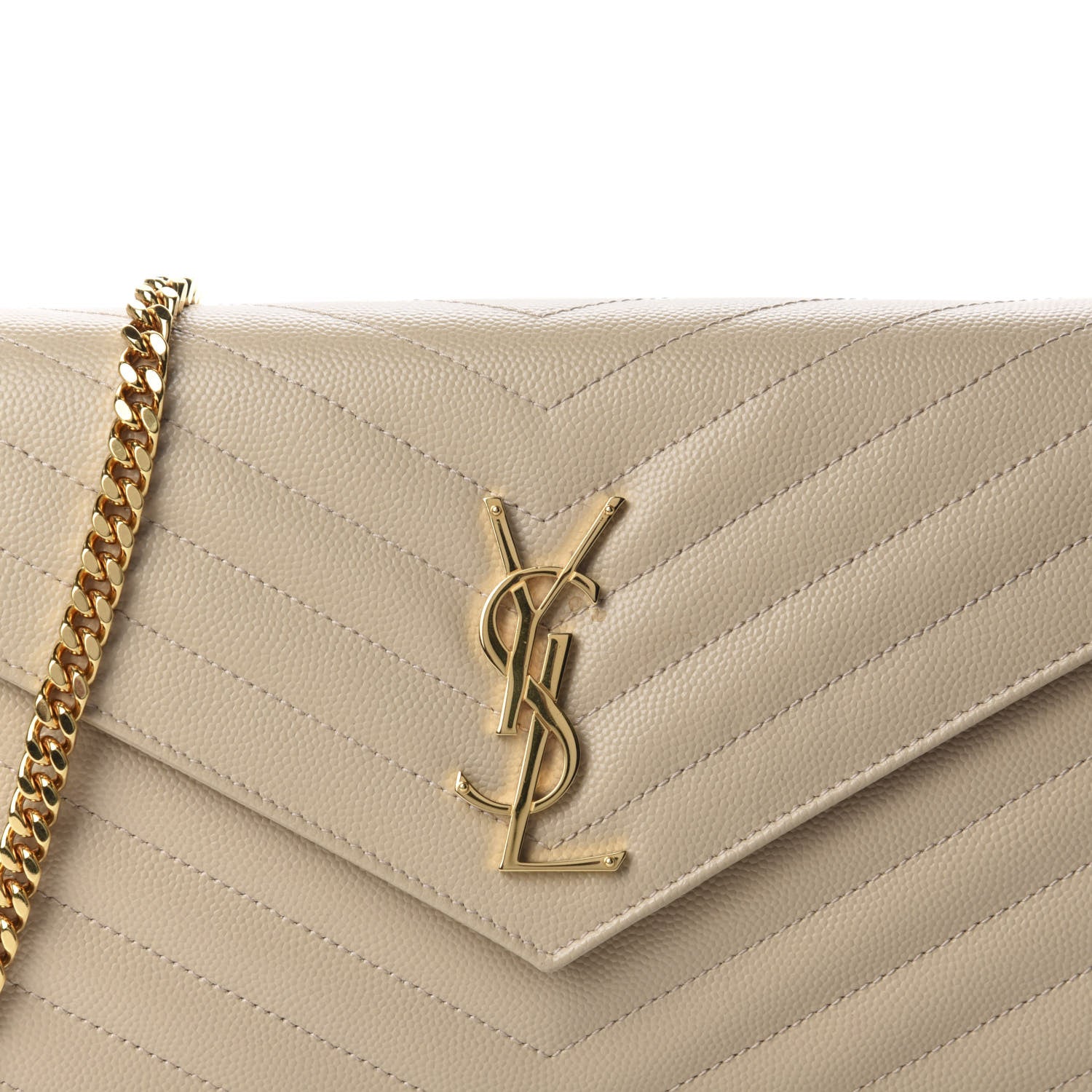 Saint Laurent Grain De Poudre Matelasse Chevron Monogram Chain Wallet Nude Powder 12 of 13