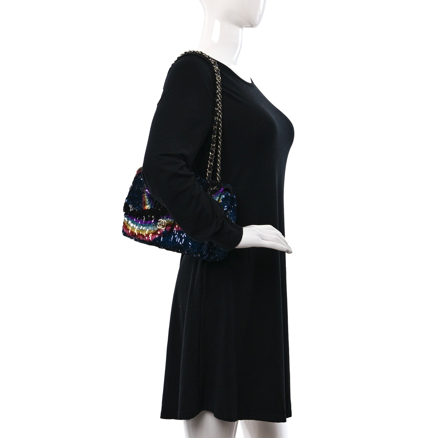 Sequin Medium Single Flap Blue Black Multicolor