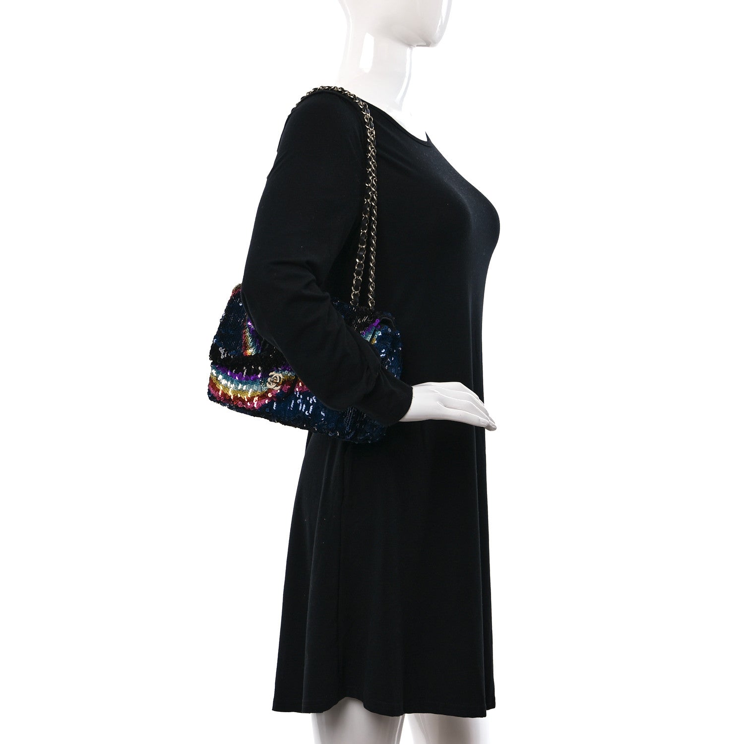 Chanel Sequin Medium Single Flap Blue Black Multicolor 3 of 9