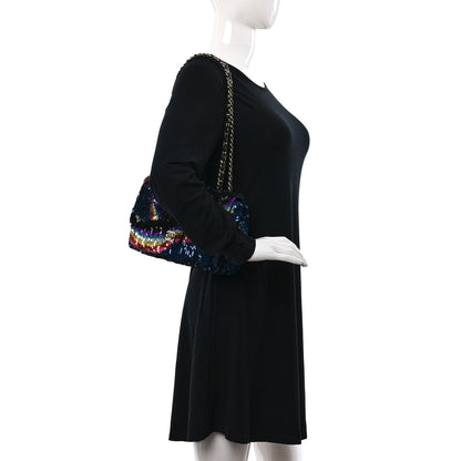Chanel Sequin Medium Single Flap Blue Black Multicolor 3 of 9