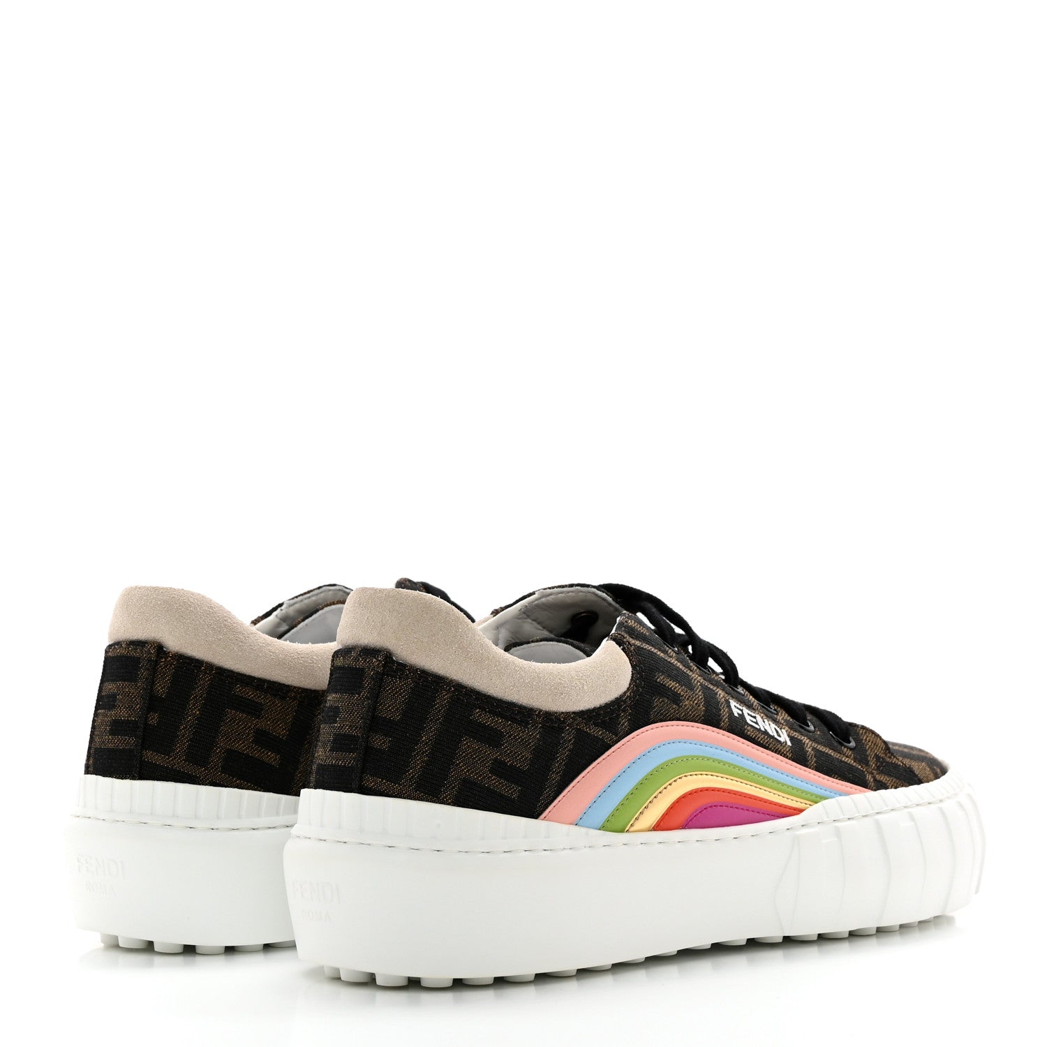 Fendi Fabric Jacquard FF Rainbow Womens Fendi Force Low-Top Sneakers 39 Tobacco Black White Multicolor 4 of 11