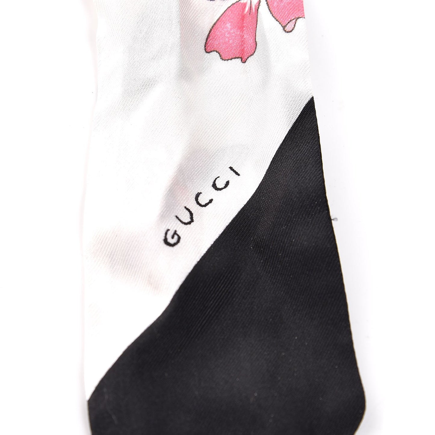 Silk Twill Floriso Neck Bow Scarf White Black