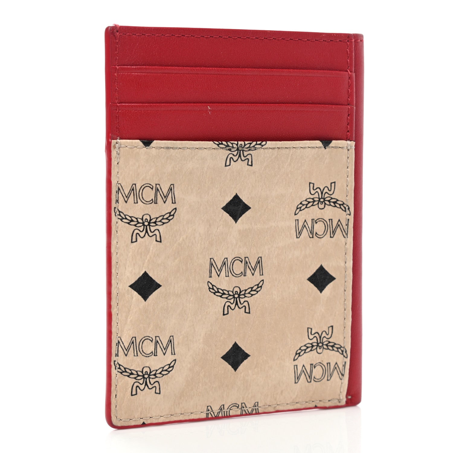 MCM Visetos Money Clip Card Case Beige Ruby Red 3 of 7