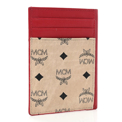 MCM Visetos Money Clip Card Case Beige Ruby Red 3 of 7