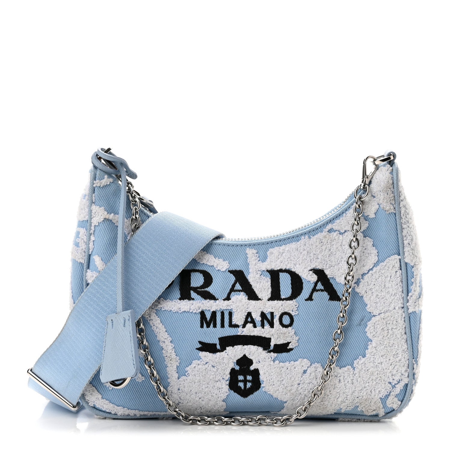 Prada Nylon Drill Logo Embroidered Re-Edition 2005 Shoulder Bag Celeste White 1 of 10