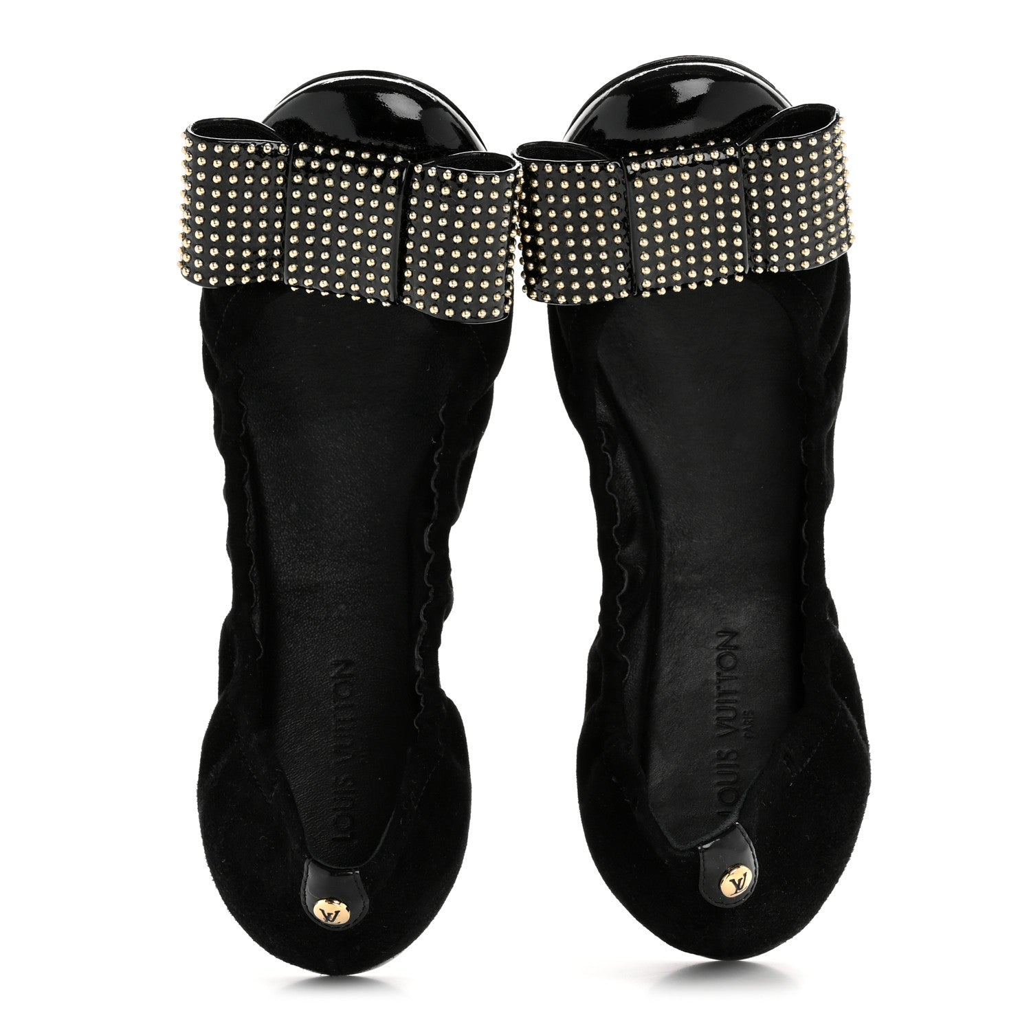 Louis Vuitton Suede Patent Studded Flirty Ballerina Bow Flats 39.5 Black 2 of 8