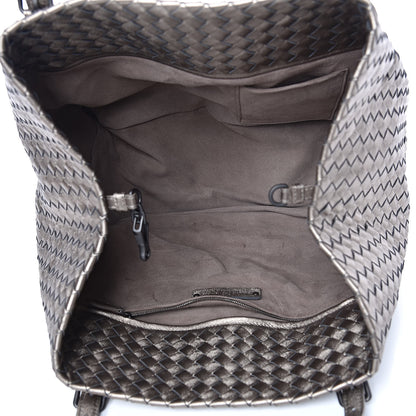 Bottega Veneta Metallic Grosgrain Intrecciato Medium A Shape Seamless Tote Pewter 5 of 10