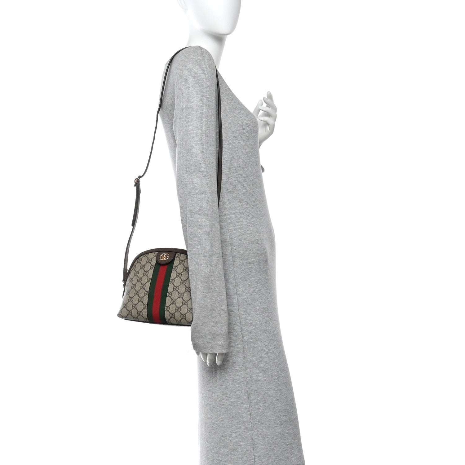 Gucci GG Supreme Monogram Textured Dollar Calfskin Web Small Ophidia Dome Shoulder Bag Beige Ebony New Acero 2 of 14
