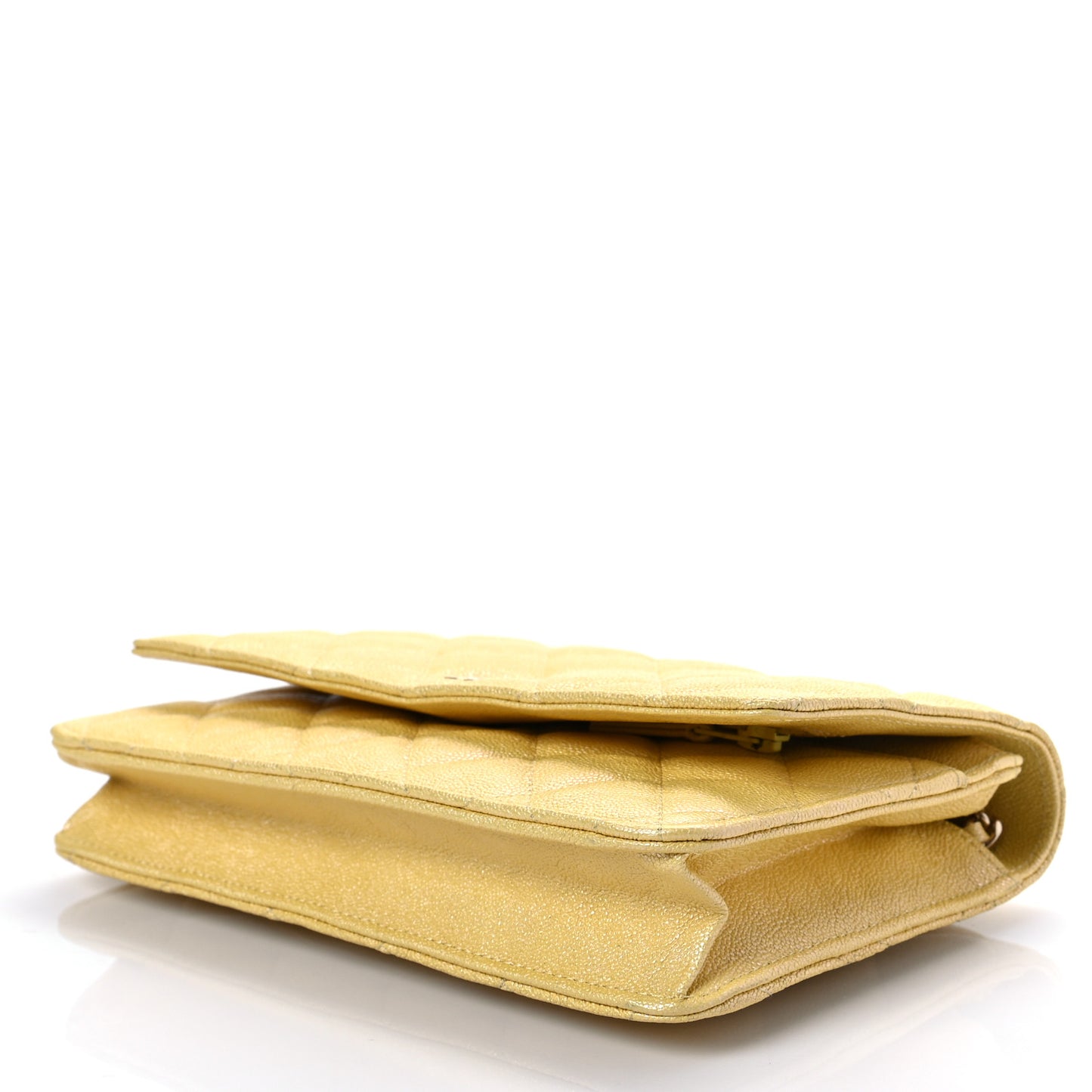 Iridescent Caviar Quilted Wallet on Chain WOC Yellow